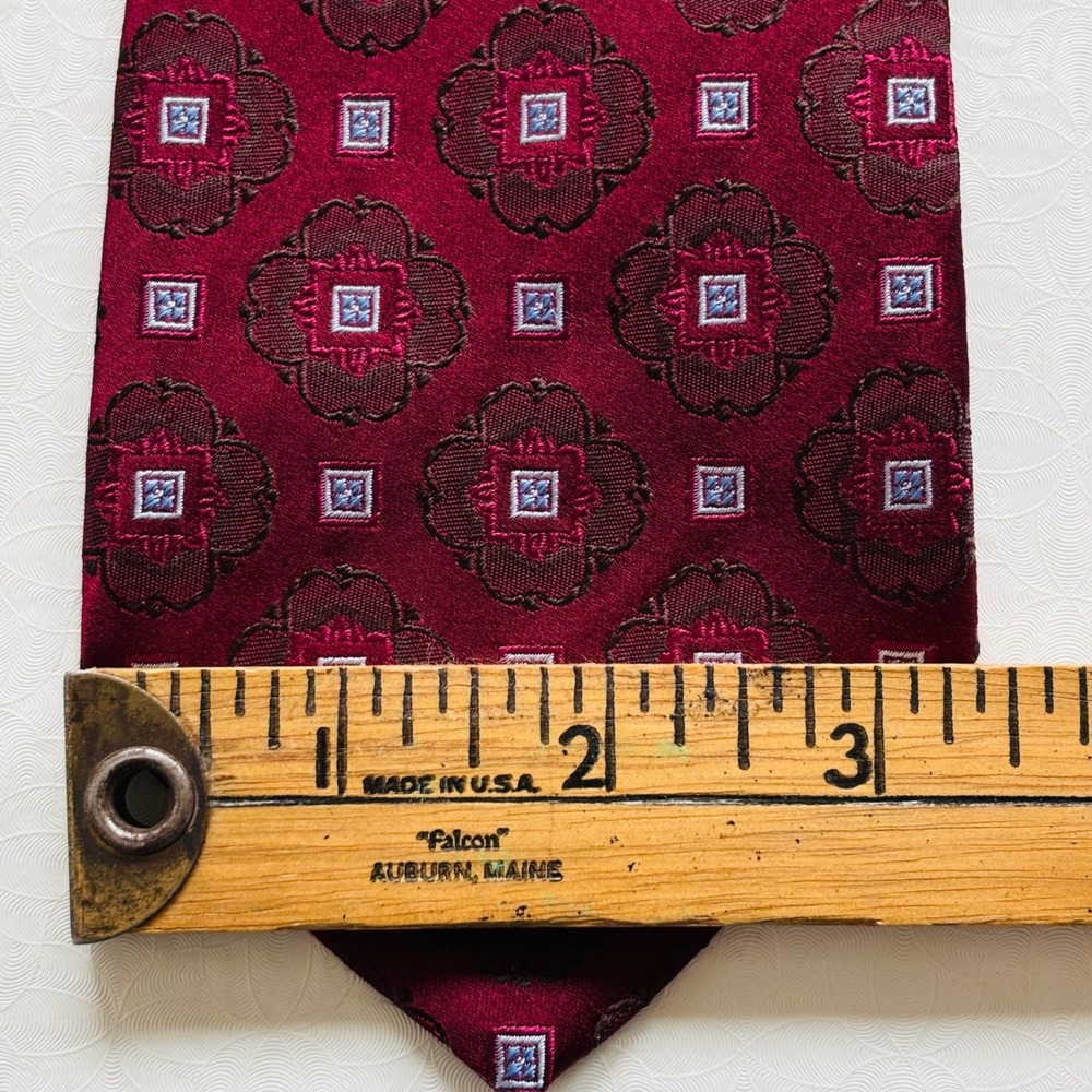 Claudio Marinetti Silk Tie Italy Red Floral Geometric Pattern Men's Luxury 60.5" - Picture 9 of 9